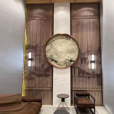 餐厅客厅屏风玻璃隔断 可折叠带轮不锈钢屏风 金属铝雕屏 风隔断图2