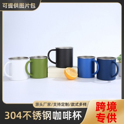 跨境专供304不锈钢美式咖啡杯12oz带手柄保温杯彩色喷塑马克杯图2