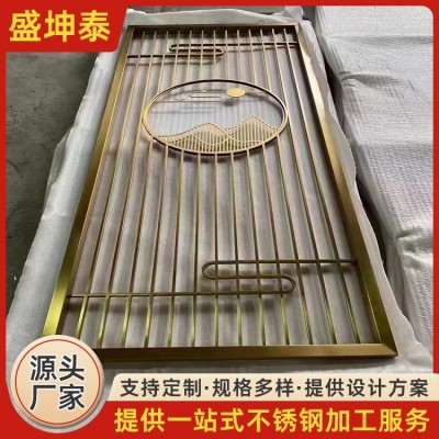 不锈钢屏风 拉丝镜面黄钛金装饰隔断 家装室内陈设隔断墙 防锈耐腐蚀图3