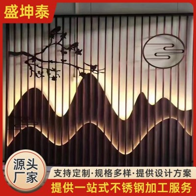 不锈钢屏风 拉丝镜面黄钛金装饰隔断 家装室内陈设隔断墙 防锈耐腐蚀图2