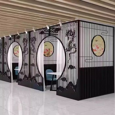 酒店会所售楼部新中式金属镂空格栅楼梯隔断304不锈钢玄关屏风图4