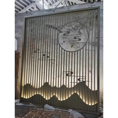 现代简约轻奢不锈钢镂空铁艺屏风入户玄关隔断客厅装饰金属格栅图4