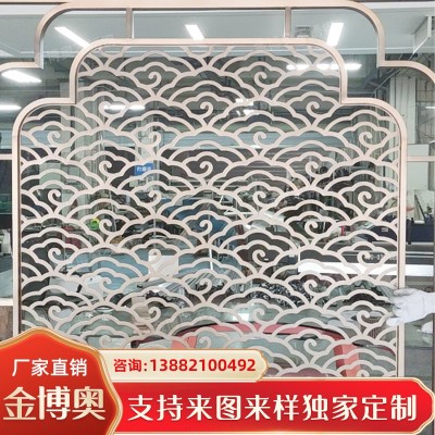 定制不锈钢拉丝镀钛屏风隔断镜面无指纹工艺酒店会所售楼部装饰图5