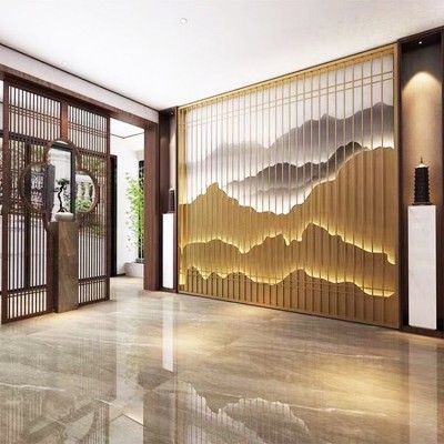 现代简约不锈钢屏风隔断酒店KTV会所金属装饰隔断客厅隔断屏风图3