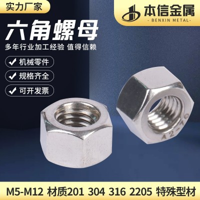 304不锈钢六角螺母M2M2.5M3M4M5M6M8M10M12 201六角螺母螺丝帽图3