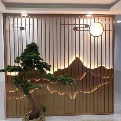 不锈钢屏风隔断墙轻奢金属客厅简约现代玄关中式花格装饰镂空