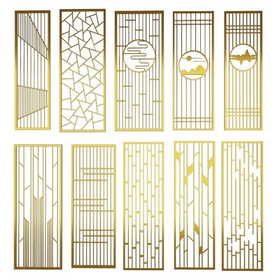 不锈钢屏风玄关餐厅屏风雕花花格镂空屏风新中式玫瑰金不锈钢屏风图5