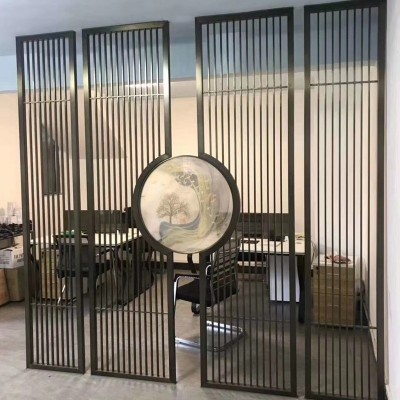 不锈钢屏风金属玻璃画隔断墙轻奢亚克力画屏风客厅入户玄关花格图4
