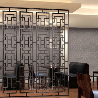不锈钢屏风佛山厂家酒店入户玄关金属隔断背景墙雕花镂空中式屏风