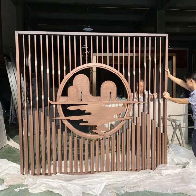 屏风隔断假山不锈钢户外庭院背景迎门景墙金属中式室外影壁墙图3