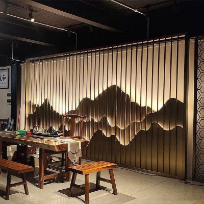 厂家供应新中式不锈钢山峦背景墙酒店售楼部假山造型格栅屏风隔断图4