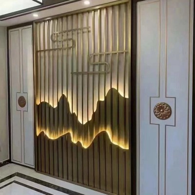 户外大堂金属格栅庭院不锈钢假山屏风山水造型影壁酒店隔断背景墙图4