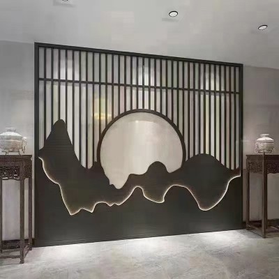 不锈钢铝艺假山屏风客厅酒店办公隔断新中式玄关花格镂空装饰批发图3