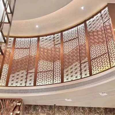 新中式别墅酒店大堂隔断办公室玄关不锈钢屏风隔断墙装镂空屏风图2