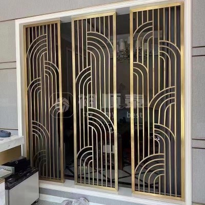 新中式别墅酒店大堂隔断办公室玄关不锈钢屏风隔断墙装镂空屏风图4