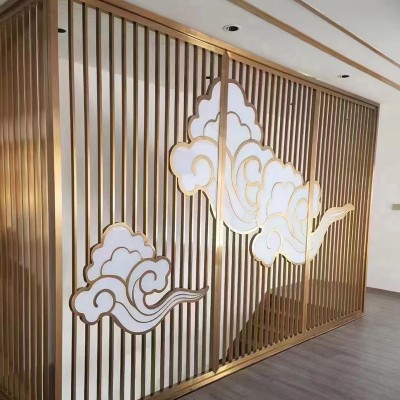 新中式别墅酒店大堂隔断办公室玄关不锈钢屏风隔断墙装镂空屏风图3