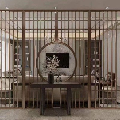 轻奢不锈钢屏风隔断墙客厅入户玄关装饰酒店餐厅不锈钢屏风图2