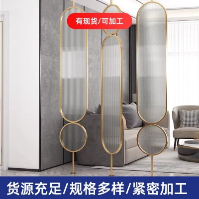 现代轻奢可旋转不锈钢隔断椭圆长虹玻璃屏风客厅遮挡不锈钢屏风图3