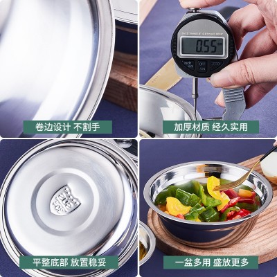 304不锈钢汤碗商用食堂饭碗无磁圆盘子 凉皮盘不锈钢碗盘汤盆批发图3
