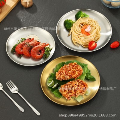 批发不锈钢韩式烤肉盘金色盘点心盘水果盘拉丝盘牛排盘西餐碟