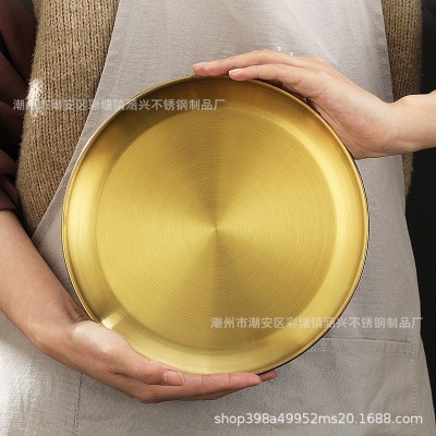 批发不锈钢韩式烤肉盘金色盘点心盘水果盘拉丝盘牛排盘西餐碟图4