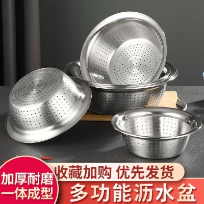 无磁不锈钢洗米筛洗菜盆沥水篮厨房多用盆反边漏盆淘米盆密孔篮图3
