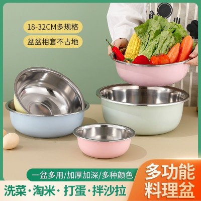 不锈钢彩色盆家用厨房打蛋盆厨房和面盆洗菜盆多用盆礼品三件套盆图5