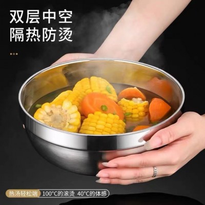 304不锈钢碗 双层隔热防烫碗学校食堂幼儿园儿童碗成人圆形汤饭碗图2