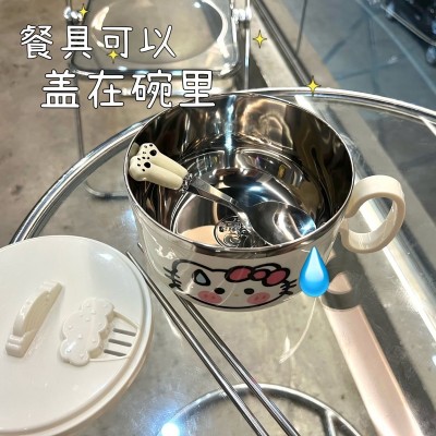无语猫泡面碗304不锈钢大容量可沥水带盖可爱ins风学生女食堂饭盒图2