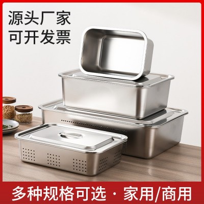 不锈钢加深方盘平底方形盆食堂自助餐盘带盖不锈钢托盘加深沥水盆图2