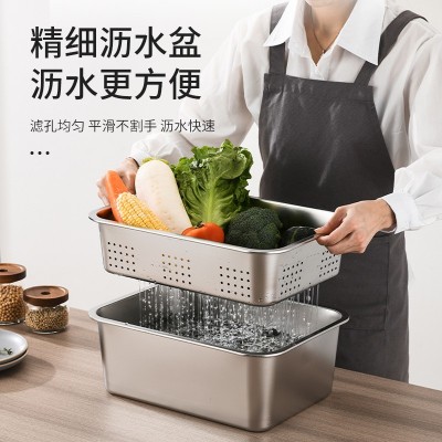 不锈钢加深方盘平底方形盆食堂自助餐盘带盖不锈钢托盘加深沥水盆图3