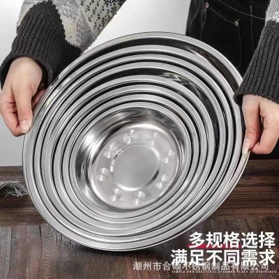 加厚不锈钢304圆盘14-28cm加深菜盘菜碟餐厅食堂圆餐盘多规格批发图3