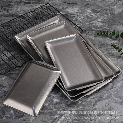 复古做旧304不锈钢长方形盘餐厅咖啡厅托盘水果盘烧烤盘菜盘平盘图2