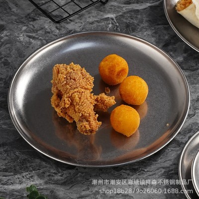 韩式复古不锈钢圆盘商用雪花烤肉盘骨碟餐厅西餐盘家用圆形盘子图3