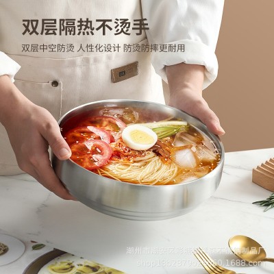 韩式冷面碗金色不锈钢泡面碗拉面碗双层韩式拌饭碗大汤碗螺丝粉碗图3