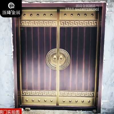 厂家直销隔音别墅家用入户铜门高端豪华不锈钢金属防盗双开真铜门图4