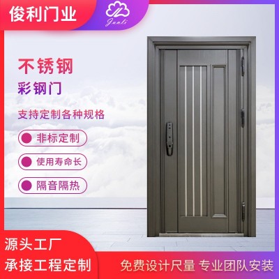 佛山简约不锈钢彩钢门商品楼入户门欧式防盗单开进户门图3