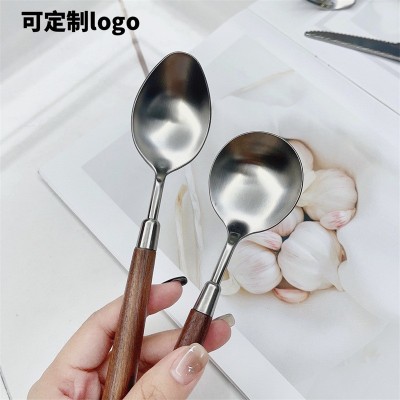 不锈钢高档实木胡桃木柄牛排刀叉西餐刀叉勺甜点饭勺餐具套装
