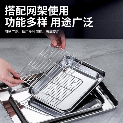 304不锈钢方形平底盘 商用凉皮肠粉盘厨房烧烤盘加深日式料理托盘图2