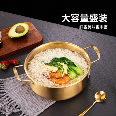 韩式泡面锅不锈钢加厚带盖带筷勺金色小火锅网红双耳汤锅拉面锅图5