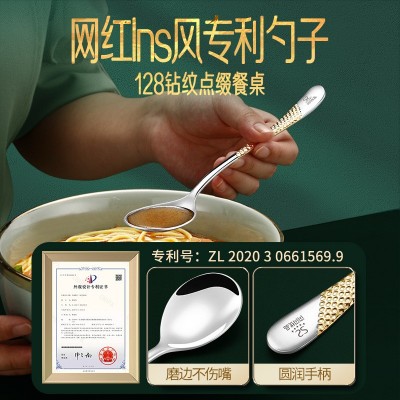 闪闪优品 304不锈钢勺子叉子 spoon网红甜品勺叉儿童长柄小勺子图2