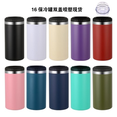 16oz双盖保冷罐304不锈钢双层保温保冷可乐罐跨境批发车载汽车水