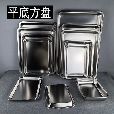 不锈钢平底方盘加深蒸饭盘长方形托盘餐盘酒店烧烤摊盘烧鱼快餐盘图3