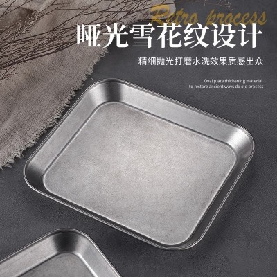 304不锈钢方形小吃盘复古甜品盘小菜盘工业风咖啡厅蛋糕盘小餐碟图3