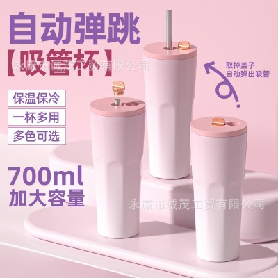 2024新款水杯750毫升不锈钢吸管杯便携式跨境车载保温杯可印logo图3