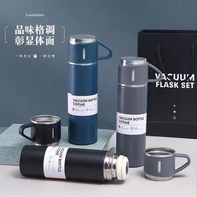 跨境商务不锈钢真空保温杯一杯三盖直身杯便携户外高档礼盒套装图3