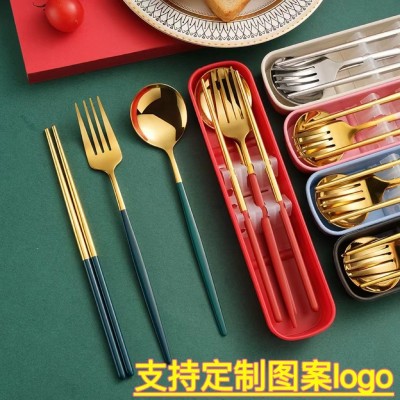 不锈钢便携餐具套装筷子勺子叉子三件套学生户外餐具礼品印刷LOGO图2