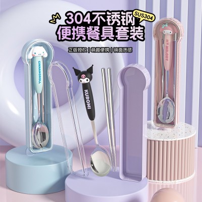 三丽鸥304便携餐具正版库洛米玉桂狗美乐蒂卡通勺子学生餐具筷子图3