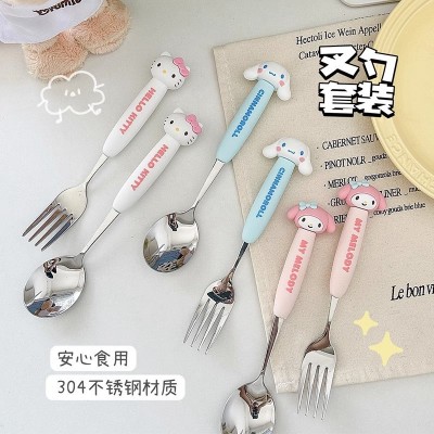 三丽鸥大耳狗KITTY美乐蒂勺叉套装可爱不锈钢高颜值餐具勺子叉子图3