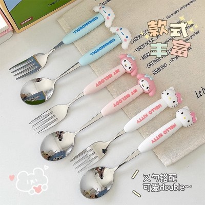 三丽鸥大耳狗KITTY美乐蒂勺叉套装可爱不锈钢高颜值餐具勺子叉子图2